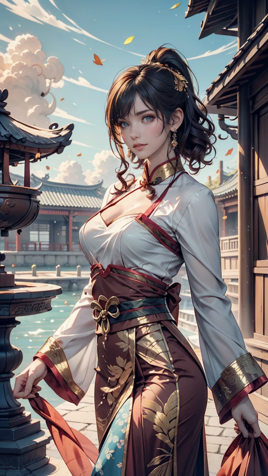 Beautiful dancers of ancient China,Delicate lines,Gorgeous costumes of ancient China,Delicate and vivid,Embarrassed face,Willow leaf eyebrows,Character Description,Curly Hair,Gold Leaf,Flowing Clouds,watercolor,Crane surroundings,Ink Painting,Kind eyes,Scrupulous, Color Scheme,Exquisite clothing patterns,by グー, Kaiji,Zhang Shuang,Professional Color Grading,Realistic style,Soft Shadows,Crisp and sharp focus,Film Photography,panoramic,32K --v 6