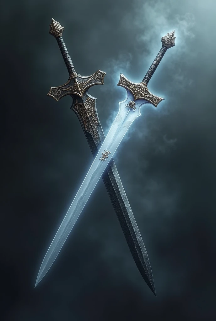 A pair of swords, one black and one white.