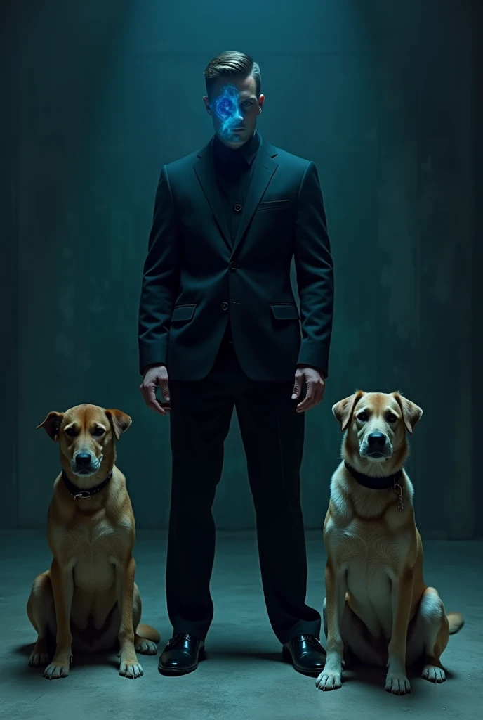 A ( handsome man , black suit , Magical glowing blue eye,
Two girls in bra and panties on their four in Hypnotized dog pose
Dog collor around girls neck on floor acting like dogs