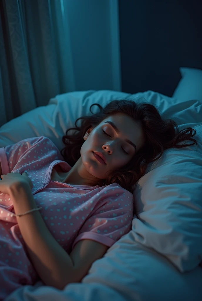 Woman in her 20s、Floating in the night view、Are sleeping、pajamas