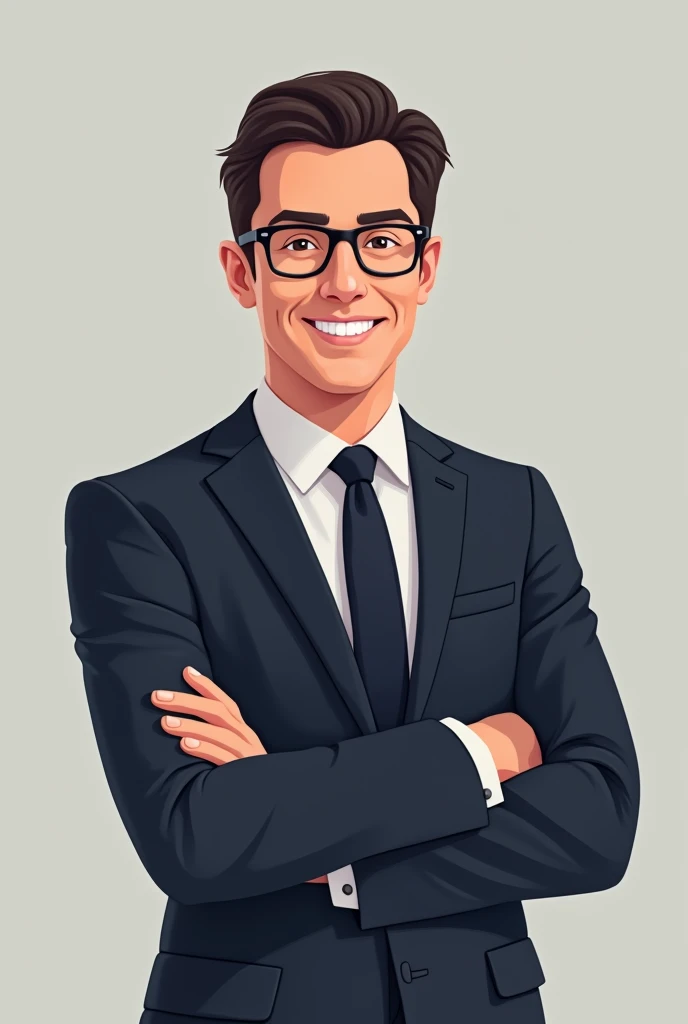 Male glasses suit arms folded smiling illustration monotone