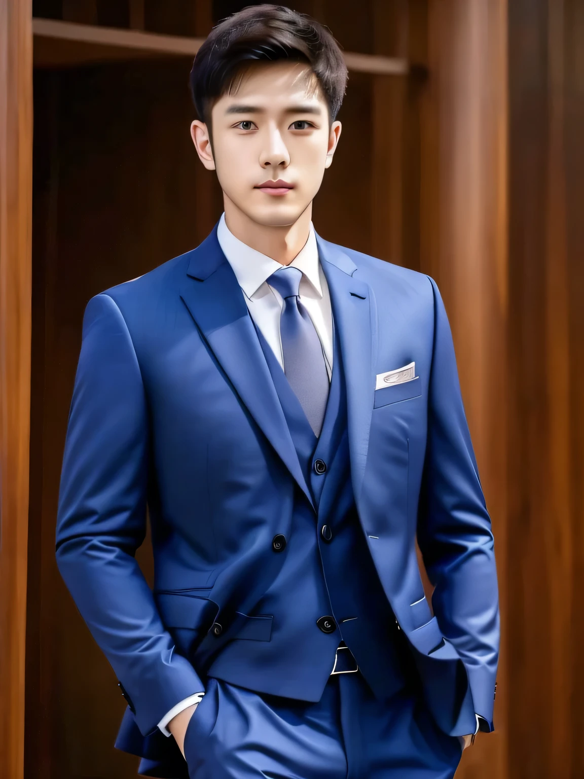 This is a handsome man,Around 30 years old,Looks very mature and stable,Wear a suit