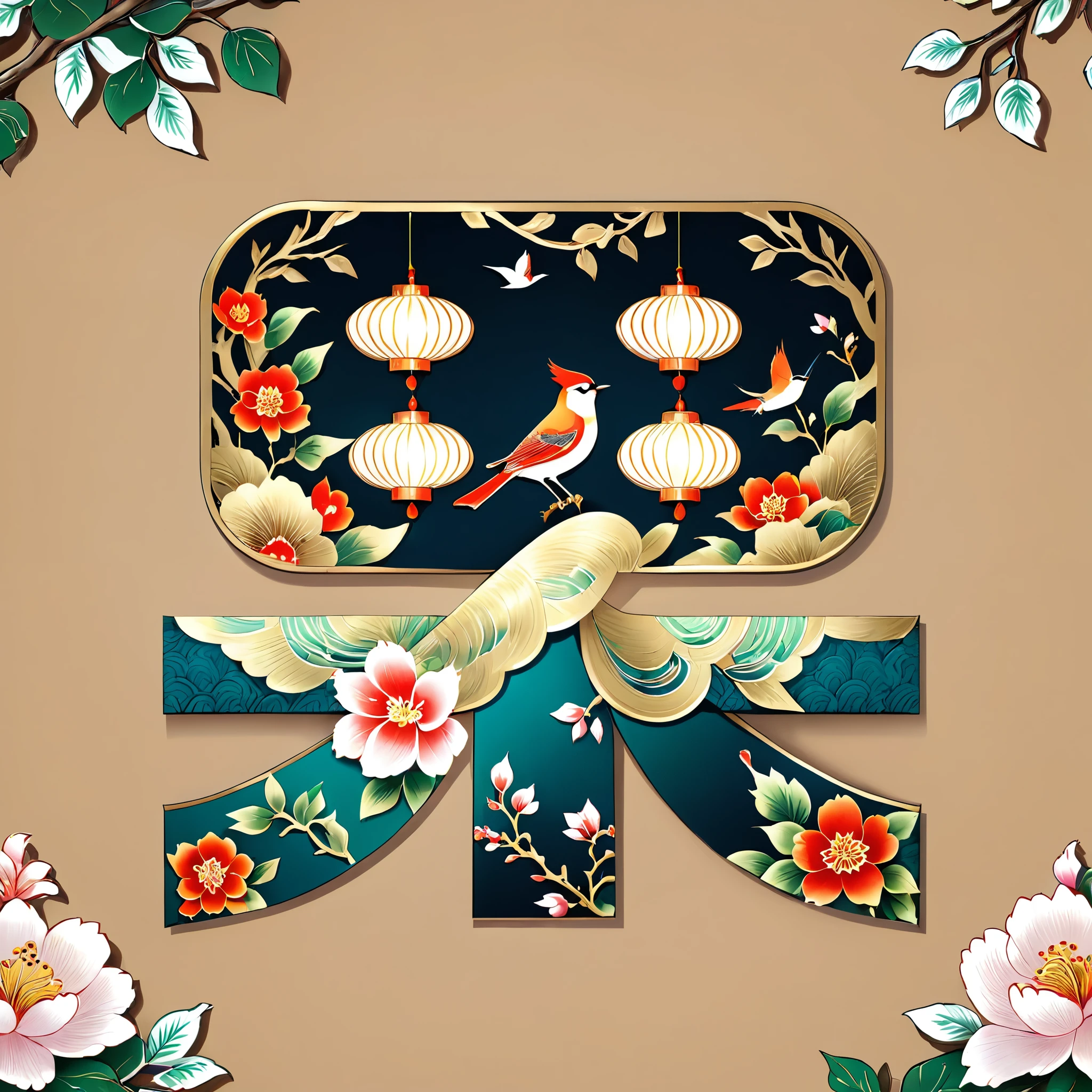 National Trend, Birds and flowers, wrap, Ultra HD, Filigree, Chinese elements, illustration