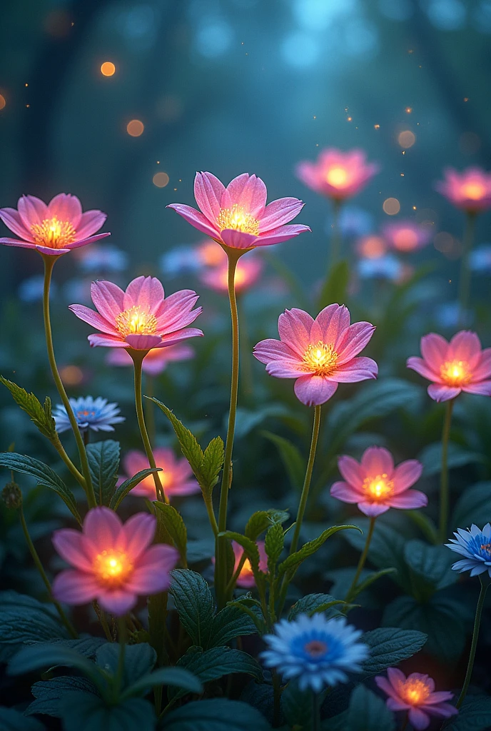 A beautiful garden covered with flowers. Flowers look like stars