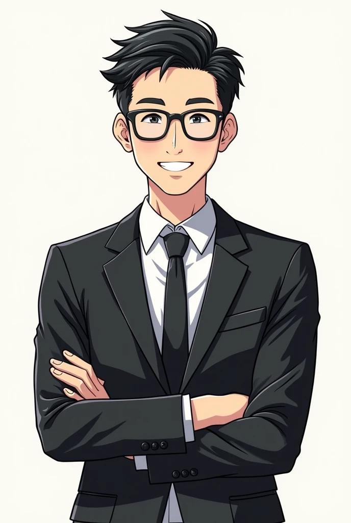 Male glasses suit arms folded smiling illustration monotone