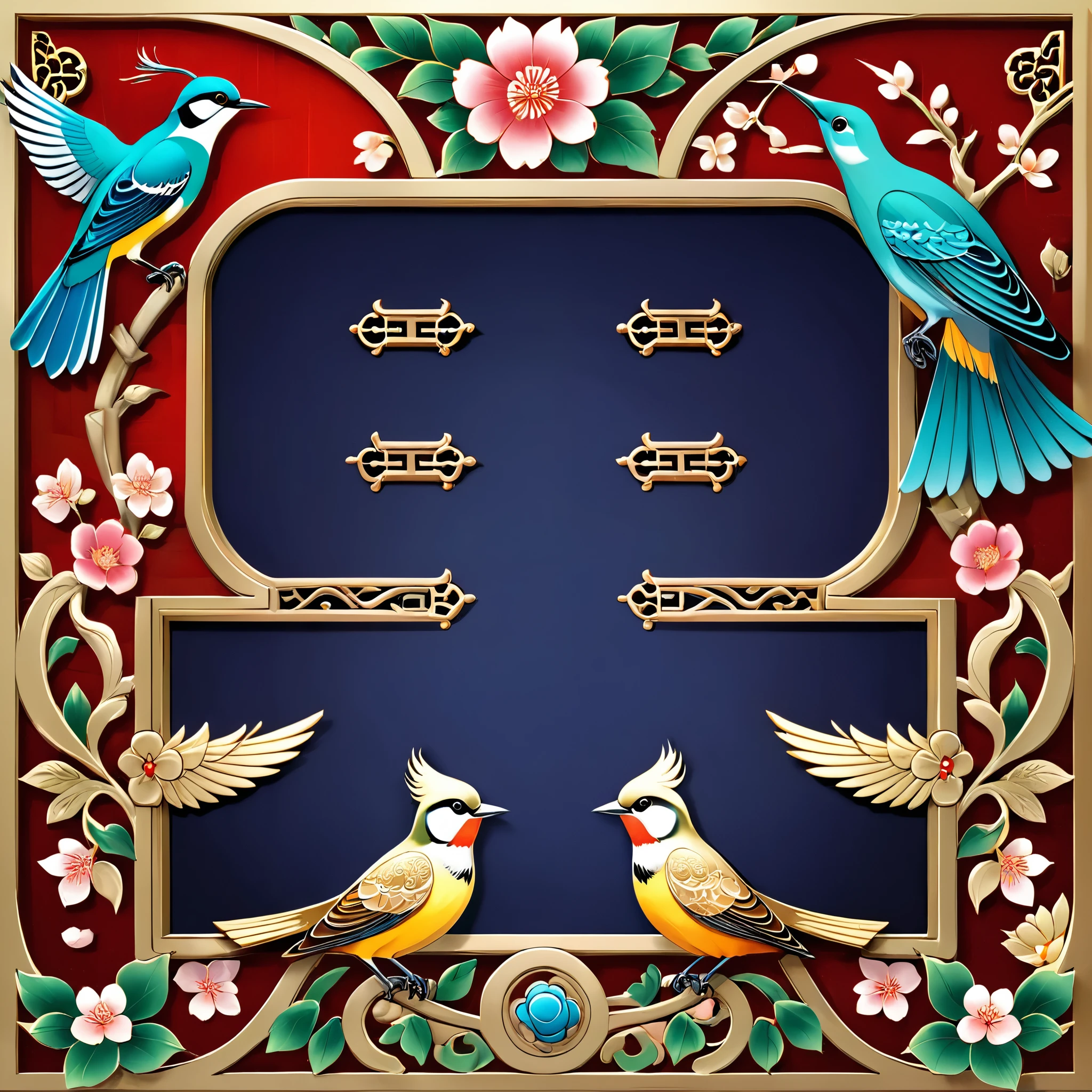 National Trend, Birds and flowers, wrap, Ultra HD, Filigree, Chinese elements, illustration