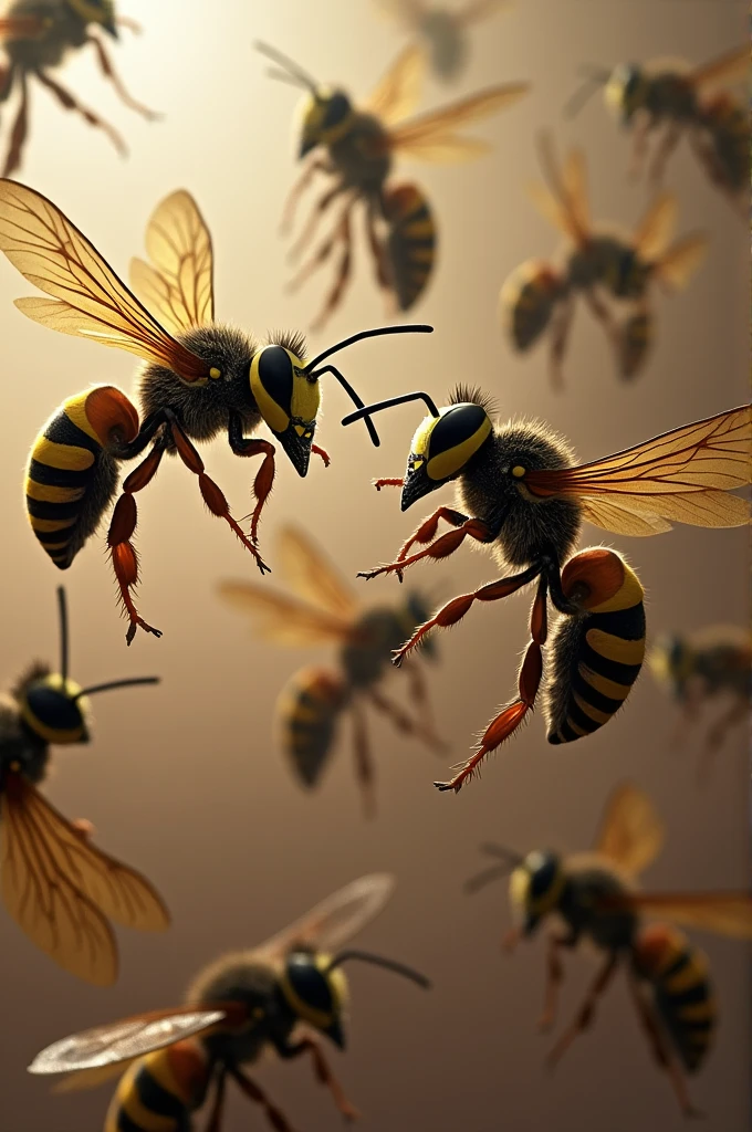 Wasps are chasing each other and stinging.