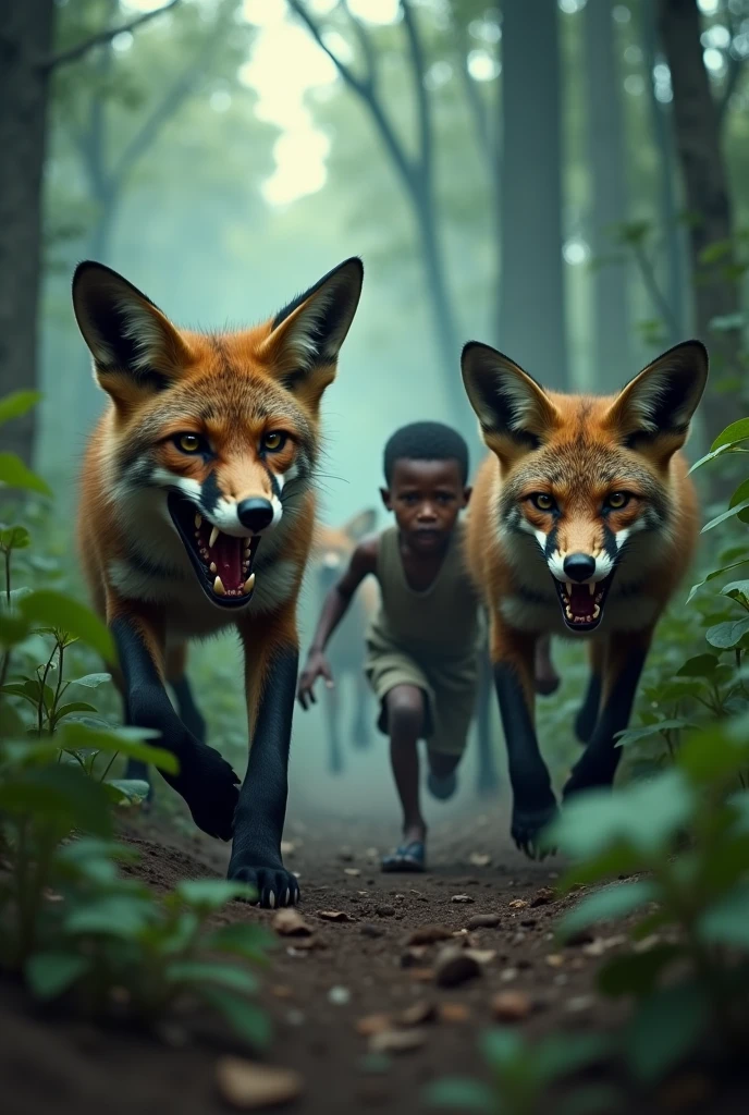 Video Around dangraus forest in 10 to 12 fox looked very danger mauth in blud any other animal in which african boy cry run