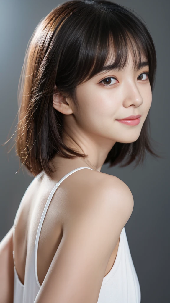 (8k, RAW Photos, Highest quality, masterpiece:1.2), Super detailed, Super Resolution, (Realistic, Realistic Photo:1.37), Portraiture, High-definition RAW color photos, Professional photos, Very detailed and beautiful, Very detailed, 8k wallpaper, Wonderful!、Detailed, Large file size, Official Art, highly detailed CG unity 8k wallpaper, Very detailed美Shii女の子, Very detailed顔, Very detailed目, Very detailed肌, Very elaborate fingers, Very detailed鼻, Very detailedDetailed口 , Perfect Anatomy, Very detailed背景, Very fine clothing, One girl, 16 years old,cute girl, Realistic body, Fair skin, Glowing Skin , The body is slim, Handsome body, Black Hair , short hair, (Blunt bangs:1.2), smile, cute, like々Shii, cute face, Realistic Face, Delicate eyes, Droopy eyes, View your viewers, Look forward, Standing posture, Opposition, Dynamic Lighting, ((Face close-up)), (Mid-chest), (Perfect Body Proportions),