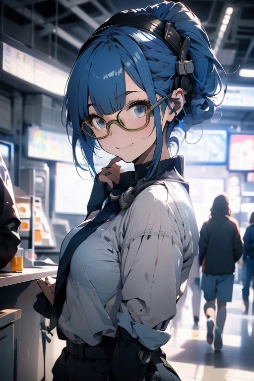 Anime Girls with headphones and a blue hair holding a gun, A mix of anime robots and organic matter, Robot Girl, cute Cyborg Girl, Cyborg - Girl, Portrait Anime Astronaut Girl, Cyborg Girl, Perfect android girl, Portrait of an armored astronaut girl, cyberpunk Anime Girls mech, Anime Manga Robot!! Anime Girls, perfect Anime Cyborg woman, Beautiful girl cyborg, Anime Cyborg,Wear glasses, Smiling with teeth showing,