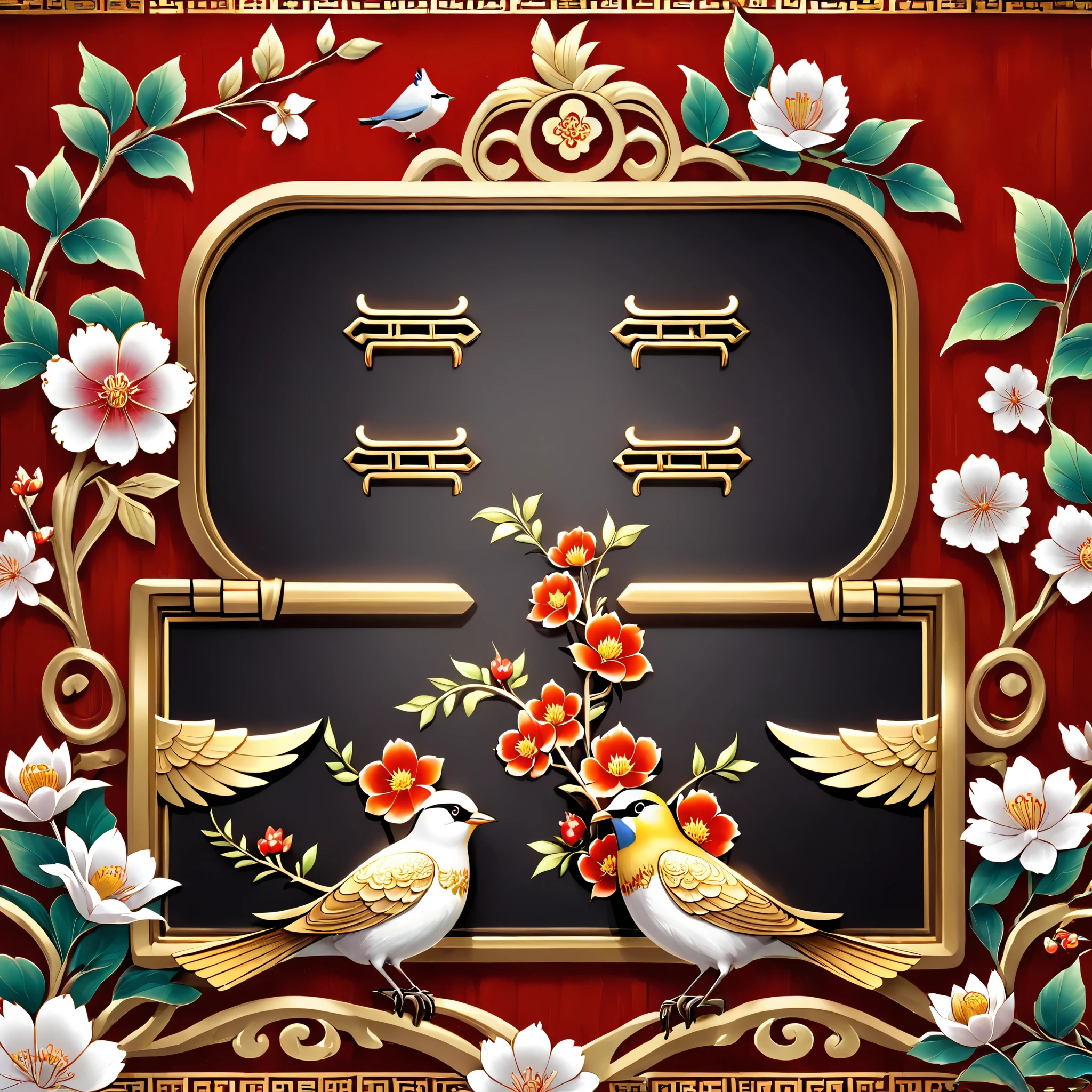 National Trend, Birds and flowers, wrap, Ultra HD, Filigree, Chinese elements, illustration