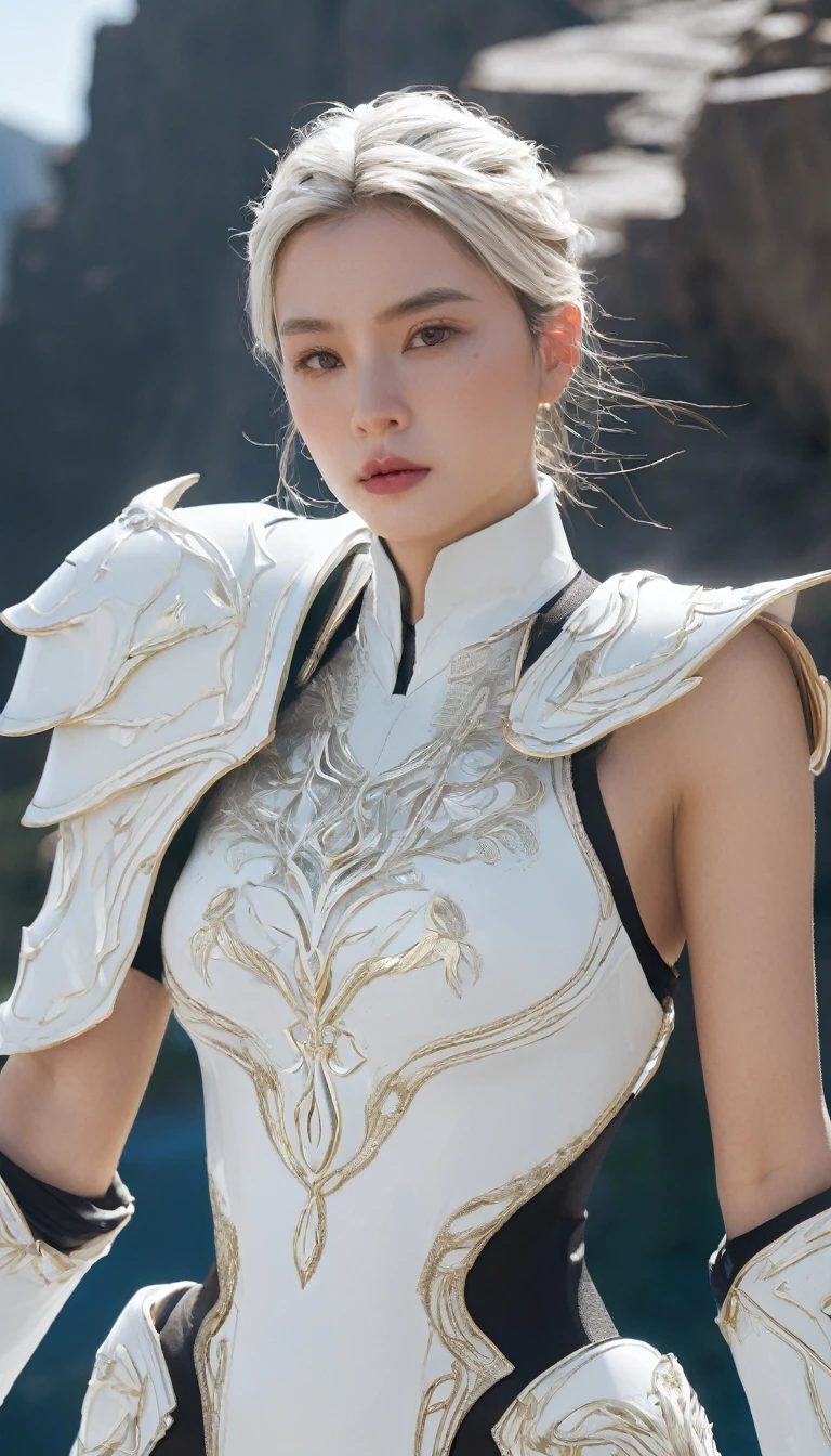mountain, hxarmour,1girl,(white armour:1.3),, ultra-detailed,extremely delicate and beautiful,(by exquisite colors block),masterpiece,best quality,unreal engine 5 rendering,movie light,movie lens,movie special effects,detailed details,HDR,UHD,8K,CG wallpaper,