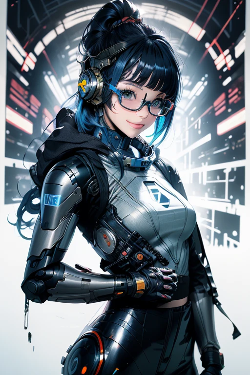 Anime Girls with headphones and a blue hair holding a gun, A mix of anime robots and organic matter, Robot Girl, cute Cyborg Girl, Cyborg - Girl, Portrait Anime Astronaut Girl, Cyborg Girl, Perfect android girl, Portrait of an armored astronaut girl, スチームパンク Anime Girls mech, Anime Manga Robot!! Anime Girls, perfect Anime Cyborg woman, Beautiful girl cyborg, Anime Cyborg,Wear glasses, Smiling with teeth showing,
