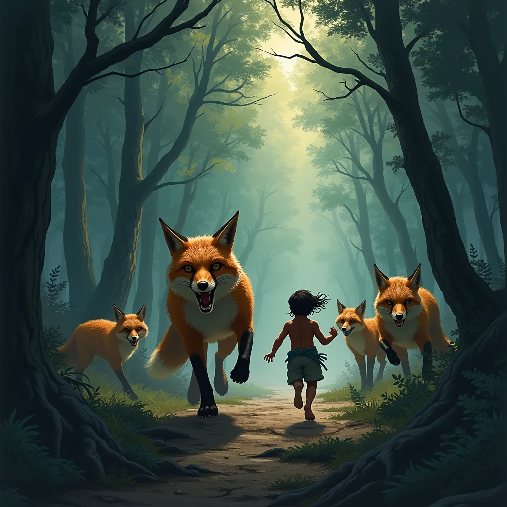 FOXES AND WOLVES IN THE FOREST HAPPY WILD PEOPLE JUMPING IN PARTY PACK ANIMALS