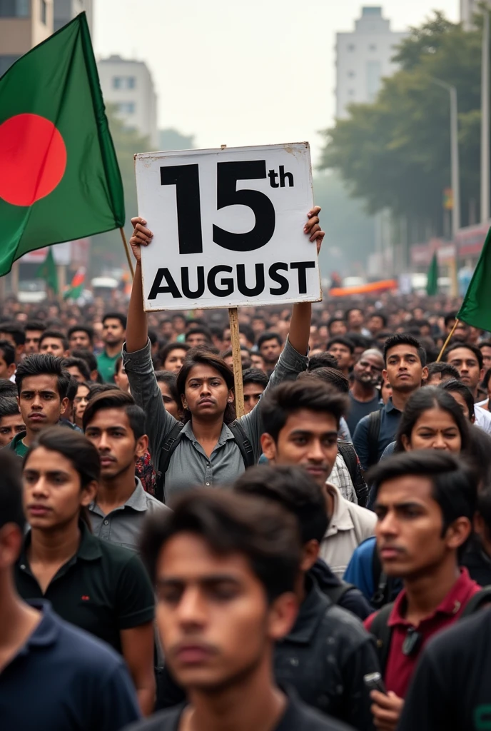 Photo of student movement in Bangladesh with the date 15th August written on it