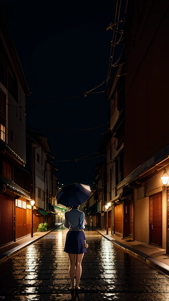 Osaka night, raining day, without crowded, masterpiece, best quality, high quality,extremely detailed CG unity 8k wallpaper, HDR, Chromatic Aberration ,Photorealistic,extremely detailed, trending on artstation, trending on CGsociety, Intricate, High Detail, dramatic, art by midjourney Young Woman、Short Hair、One person、breast enhancement、Japanese、Summer suit、Short skirt、Gazing at the bridge、Tears flowing、