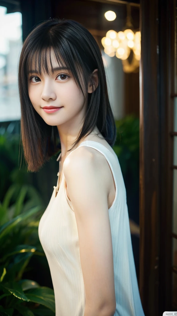 (8k, RAW Photos, Highest quality, masterpiece:1.2), Super detailed, Super Resolution, (Realistic, Realistic Photo:1.37), Portraiture, High-definition RAW color photos, Professional photos, Very detailed and beautiful, Very detailed, 8k wallpaper, Wonderful!、Detailed, Large file size, Official Art, highly detailed CG unity 8k wallpaper, Very detailed美Shii女の子, Very detailed顔, Very detailed目, Very detailed肌, Very elaborate fingers, Very detailed鼻, Very detailedDetailed口 , Perfect Anatomy, Very detailed背景, Very fine clothing, One girl, 16 years old,cute girl, Realistic body, Fair skin, Glowing Skin , The body is slim, Handsome body, Black Hair , short hair, (Blunt bangs:1.2), smile, cute, like々Shii, cute face, Realistic Face, Delicate eyes, Droopy eyes, View your viewers, Look forward, Standing posture, Opposition, Dynamic Lighting, ((Face close-up)), (Mid-chest), (Perfect Body Proportions),