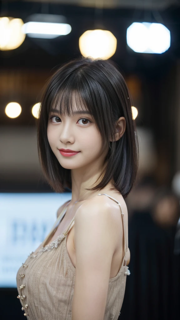 (8k, RAW Photos, Highest quality, masterpiece:1.2), Super detailed, Super Resolution, (Realistic, Realistic Photo:1.37), Portraiture, High-definition RAW color photos, Professional photos, Very detailed and beautiful, Very detailed, 8k wallpaper, Wonderful!、Detailed, Large file size, Official Art, highly detailed CG unity 8k wallpaper, Very detailed美Shii女の子, Very detailed顔, Very detailed目, Very detailed肌, Very elaborate fingers, Very detailed鼻, Very detailedDetailed口 , Perfect Anatomy, Very detailed背景, Very fine clothing, One girl, 16 years old,cute girl, Realistic body, Fair skin, Glowing Skin , The body is slim, Handsome body, Black Hair , short hair, (Blunt bangs:1.2), smile, cute, like々Shii, cute face, Realistic Face, Delicate eyes, Droopy eyes, View your viewers, Look forward, Standing posture, Opposition, Dynamic Lighting, ((Face close-up)), (Mid-chest), (Perfect Body Proportions),