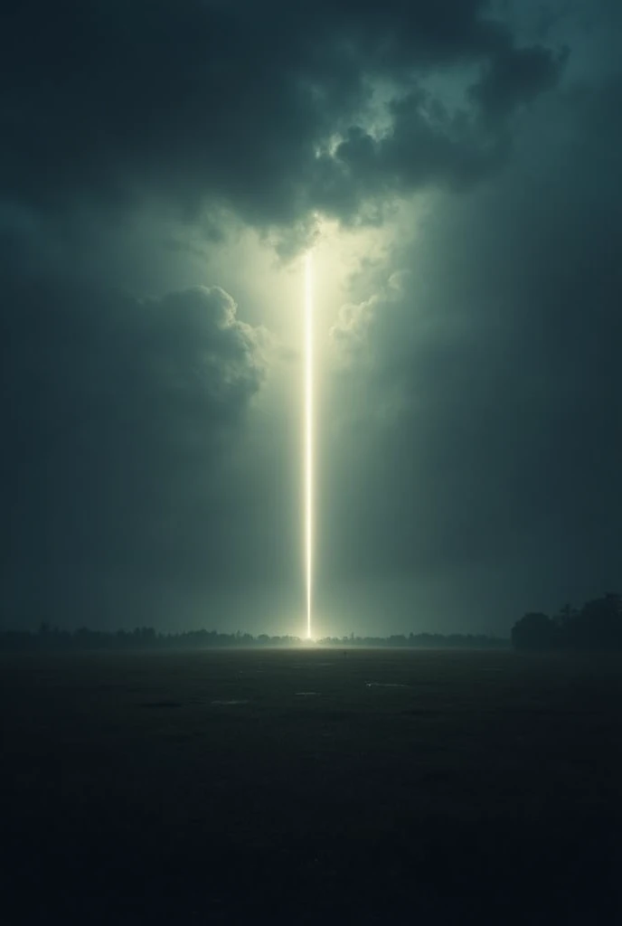 a dark sky and in the middle a light coming down to the ground