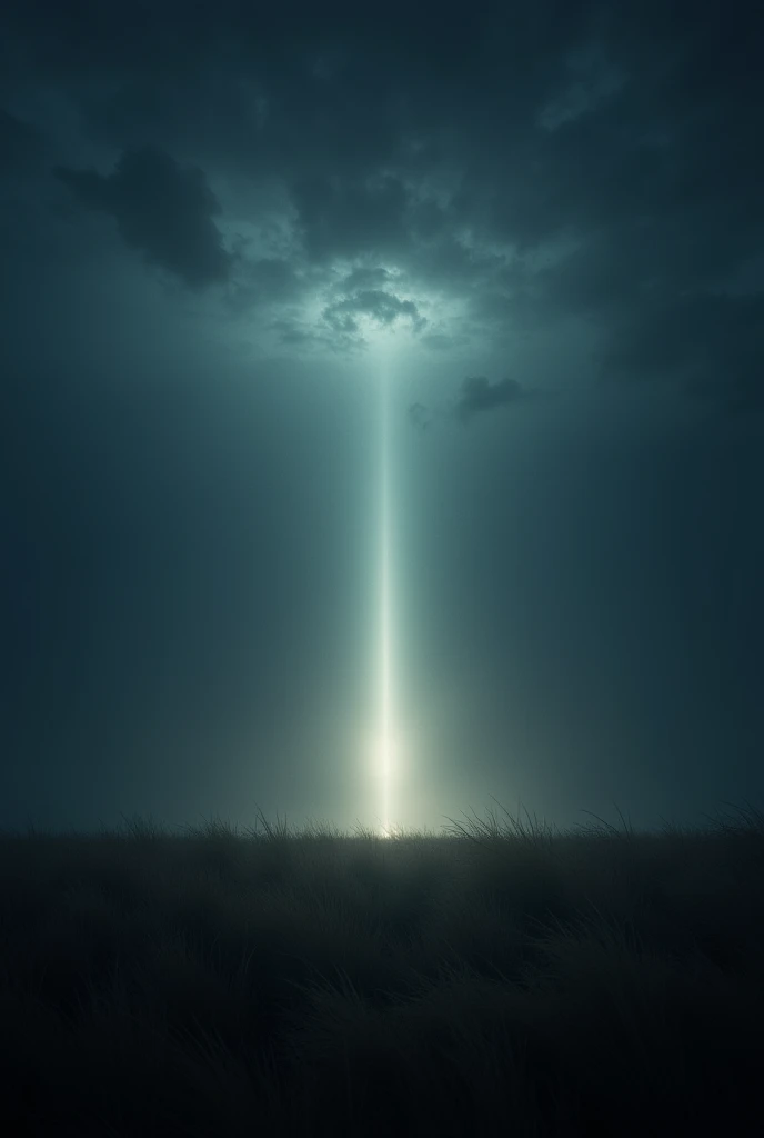 a dark sky and in the middle a light coming down to the ground