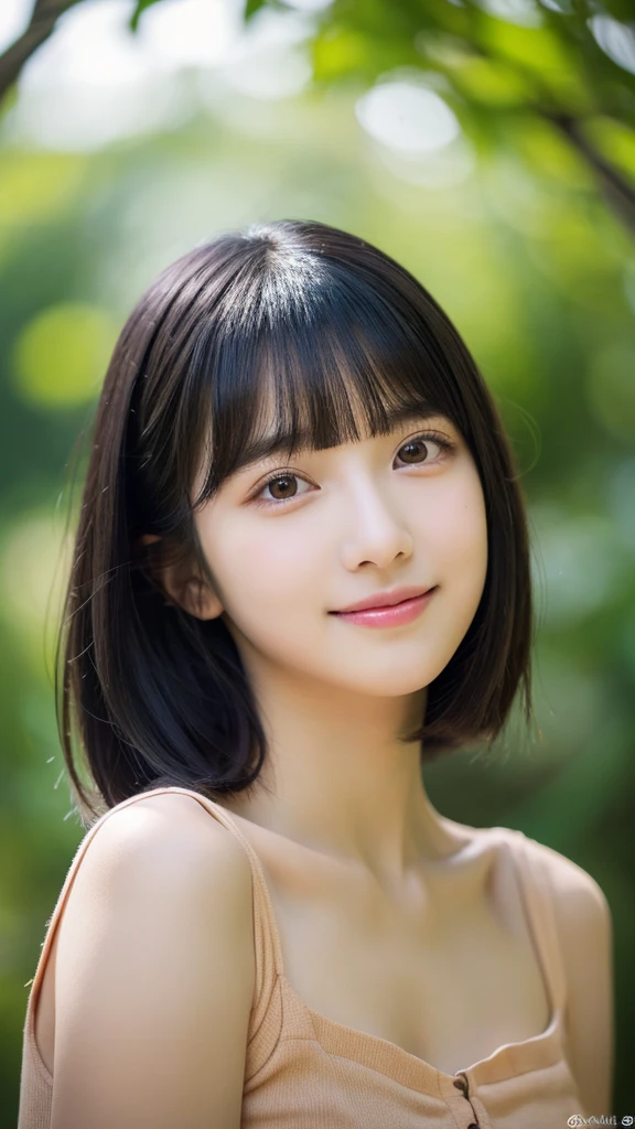 (8k, RAW Photos, Highest quality, masterpiece:1.2), Super detailed, Super Resolution, (Realistic, Realistic Photo:1.37), Portraiture, High-definition RAW color photos, Professional photos, Very detailed and beautiful, Very detailed, 8k wallpaper, Wonderful!、Detailed, Large file size, Official Art, highly detailed CG unity 8k wallpaper, Very detailed美Shii女の子, Very detailed顔, Very detailed目, Very detailed肌, Very elaborate fingers, Very detailed鼻, Very detailedDetailed口 , Perfect ???????, Very detailed background, Very fine clothing, One girl, 16 years old,cute girl, Realistic body, Fair skin, Glowing Skin , The body is slim, Handsome body, Black Hair , short hair, (Blunt bangs:1.2), smile, cute, like々Shii, cute face, Realistic Face, Delicate eyes, Droopy eyes, View your viewers, Look forward, Standing posture, Opposition, Dynamic Lighting, ((Face close-up)), (Mid-chest), (Perfect Body Proportions),