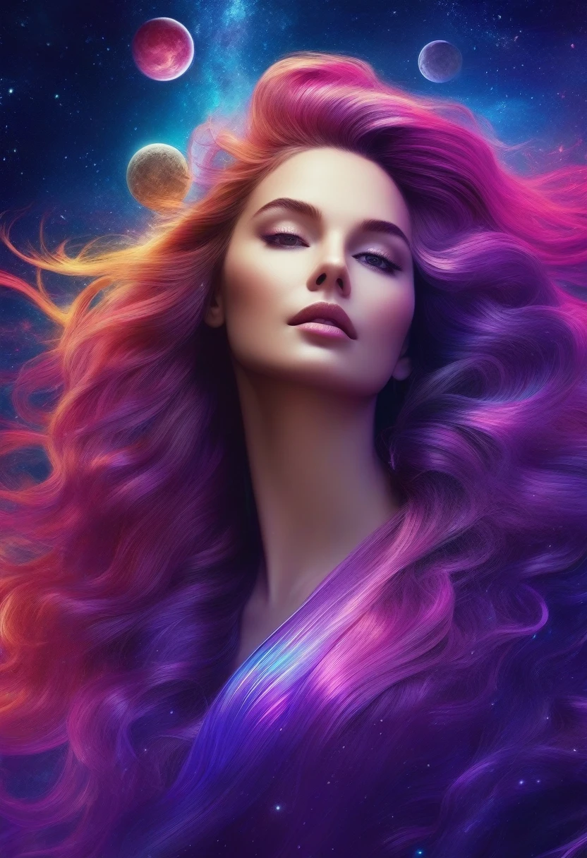 Venus, Goddess of beauty,A sea of illusory stars,long and flowing hair,Fantastic colors,filmposter,8K,tmasterpiece,Purple