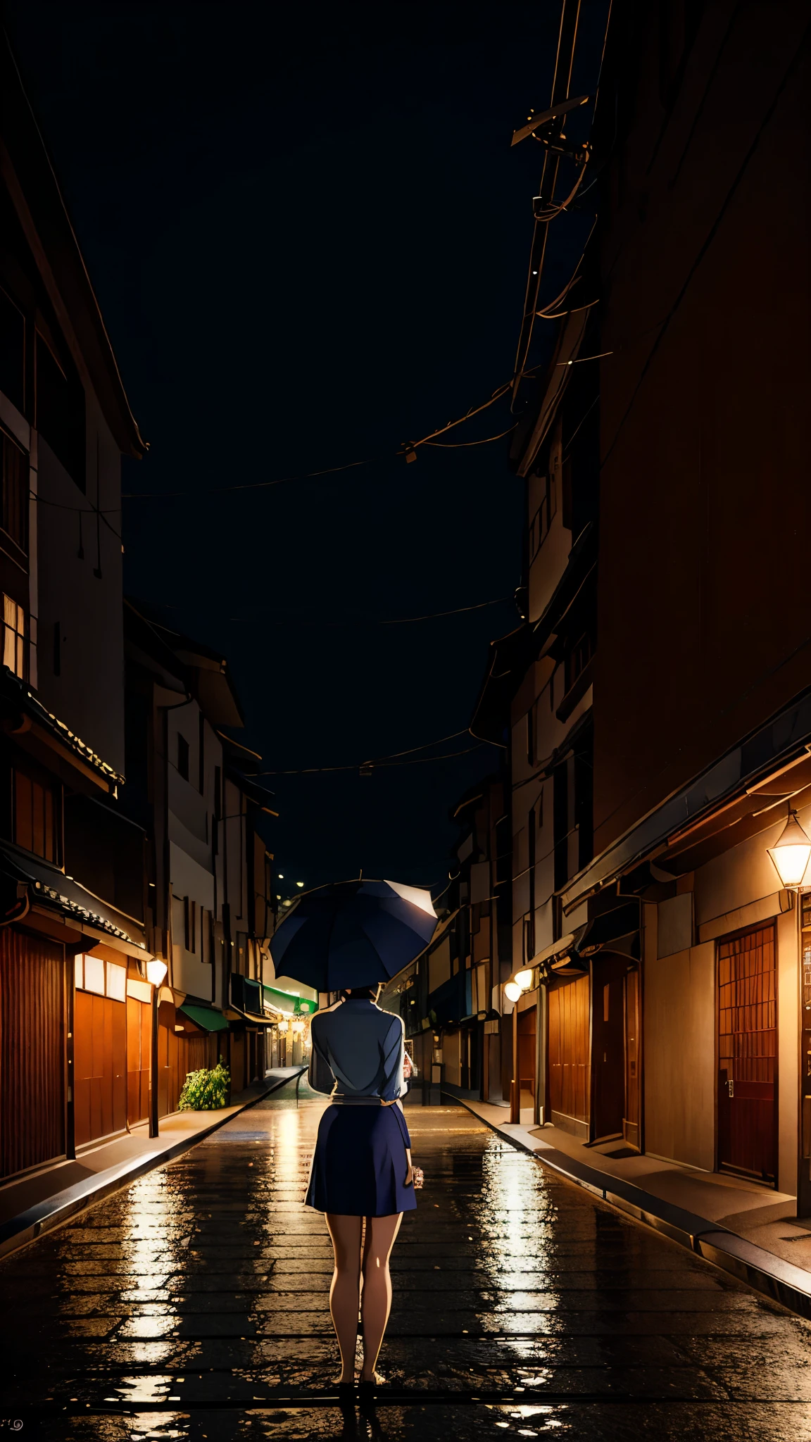 Osaka night, raining day, without crowded, masterpiece, best quality, high quality,extremely detailed CG unity 8k wallpaper, HDR, Chromatic Aberration ,Photorealistic,extremely detailed, trending on artstation, trending on CGsociety, Intricate, High Detail, dramatic, art by midjourney Young Woman、Short Hair、One person、breast enhancement、Japanese、Summer suit、Short skirt、Gazing at the bridge、Tears flowing、