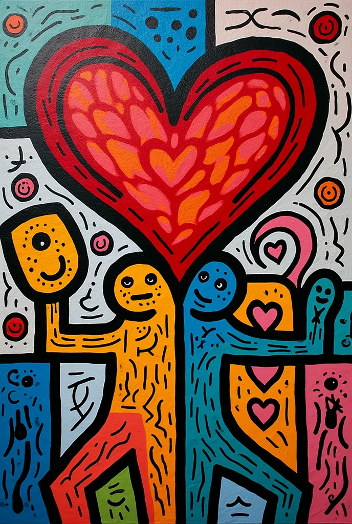 Keith Haring colorful style, Paris, colorful heartd