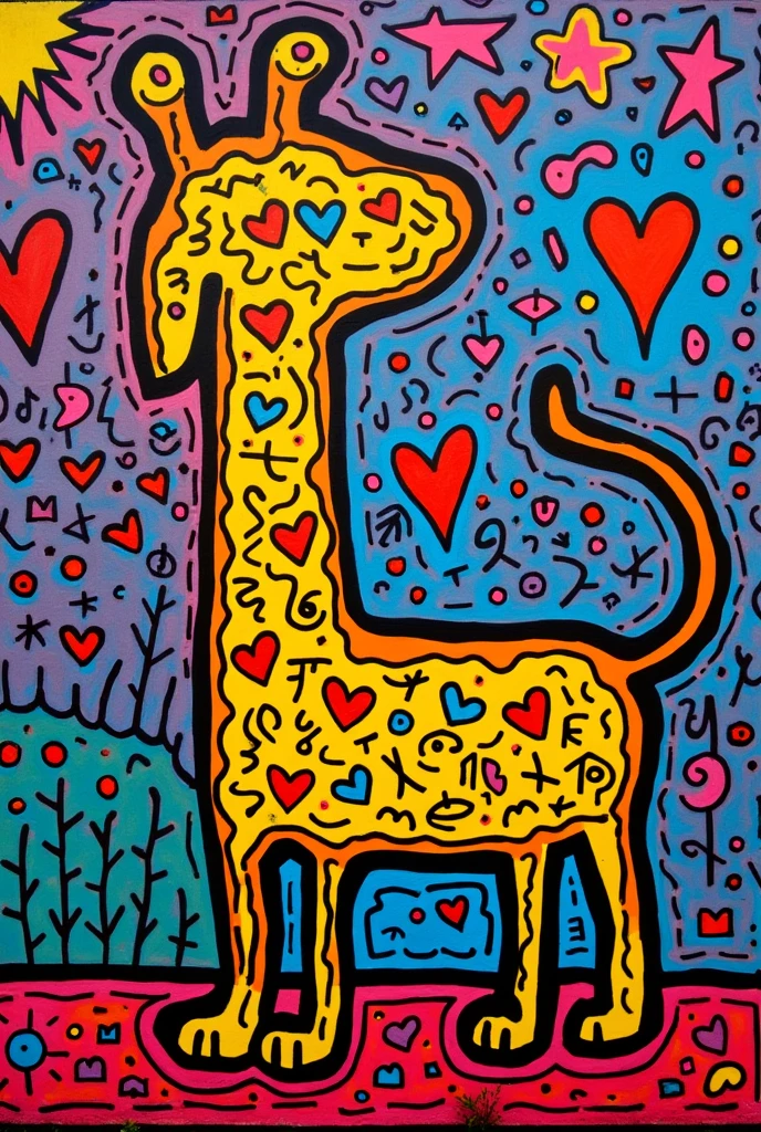 Keith Haring colorful style, Paris, colorful heartd