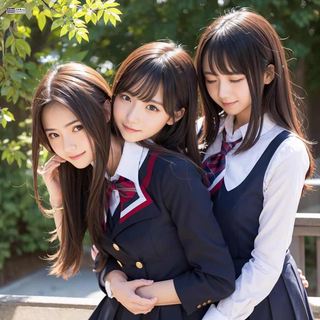 Two Girls,roromiya,ririchiyo,school uniform,Ascot, masterpiece, Highest quality、comminicate、Hugging from behind、Whisper in my ear