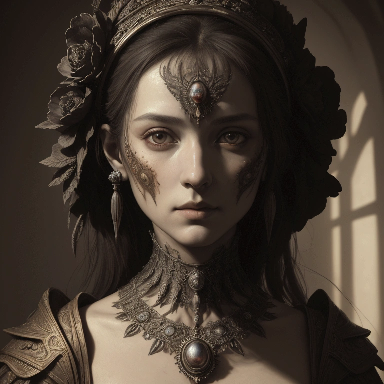 high fashion model influenced by Giuseppe Arcimboldo, her eyes and face fixed on the camera lens, short image, symmetrical eyes, ultra hd, realistic, vivid colors, highly detailed, UHD drawing, pen and ink, perfect composition, beautiful detailed intricate insanely detailed octane render trending on artstation, 8 k artistic photography, photorealistic concept art, soft natural studio lighting, chiaroscuro, award - winning photograph, masterpiece, oil on canvas, raphael, caravaggio, greg rutkowski, beeple, beksinski, giger