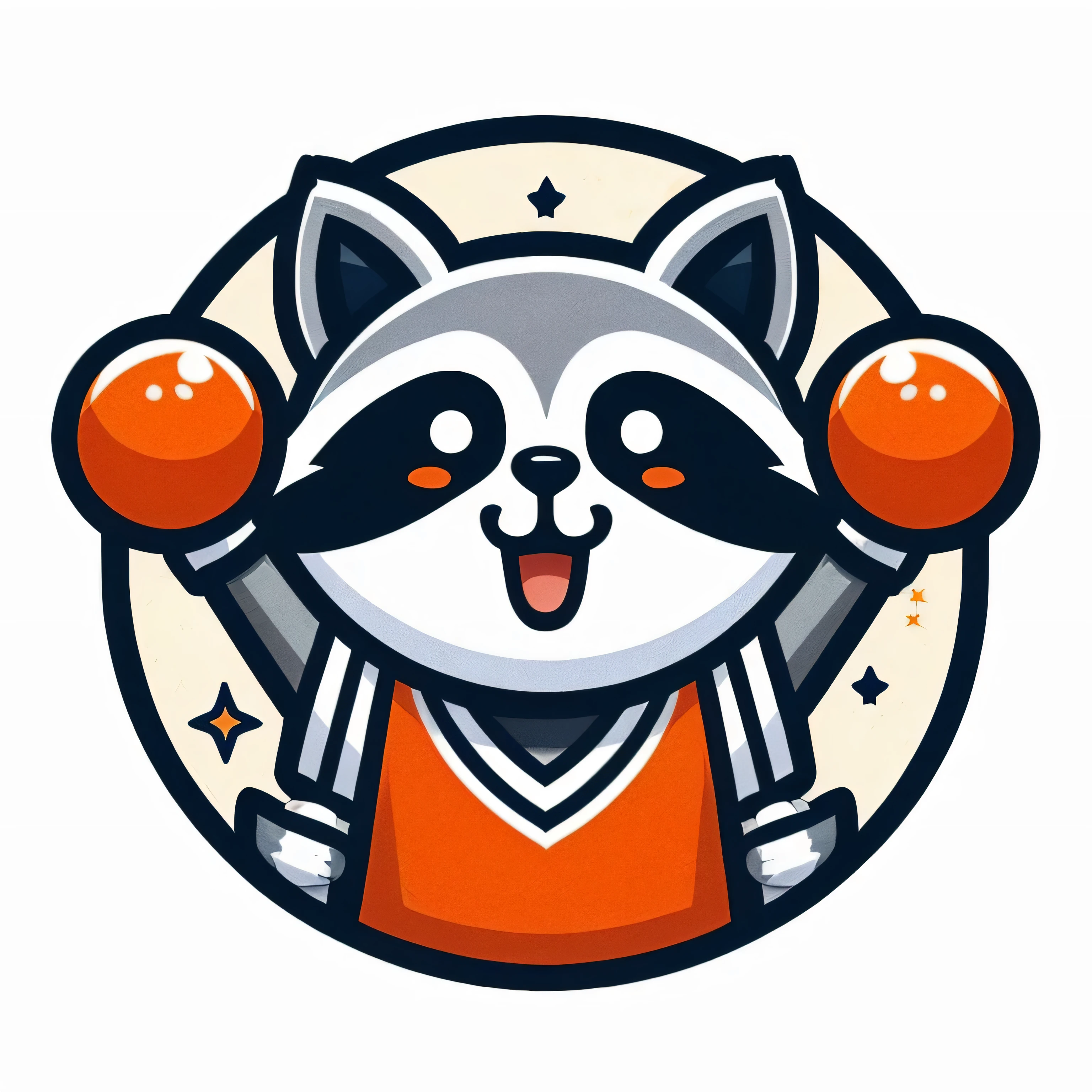 holding an orange ball in hand、Arafe wearing a basketball jersey, Mascot illustration, Trending on Dribble.com mascot, Sports team mascots, Japanese mascot, sports mascot, Telegram Stickers design, anthropomorphic raccoon, raccoon, Telegram Stickers, rocket raccoon, Red Panda, raccoon, Shiba Inu holding a baseball bat, extremely happy raccoons