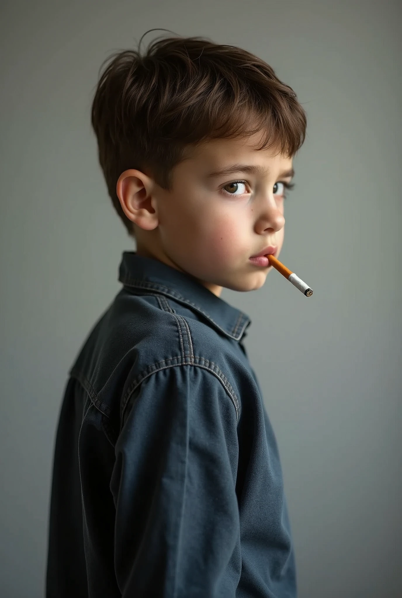 A boy With Cigarette Back Side Photo With Grey Background