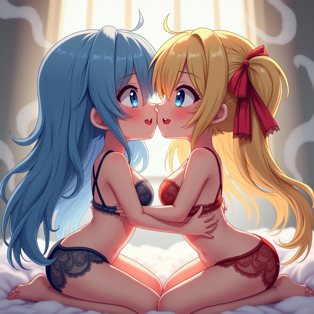 (masutepiece:1.2), (Best Quality:1.2), (high resolution:1.2), (perfect anatomy:1.2), (nsfw:1.2), (5girls:1.2), (futanari:1.2), (girls with penis:1.2), (bed covered with erotic bras, panties and camisoles:1.4), (incredibly fancy, luxurious and huge bed:1.4), (gorgeous beauties cuddling on the bed:1.4), (dirty kisses:1.4), (see-through open bra camisole:1.4), (huge areola:) 1.4), (Perverted woman:1.4), (Lesbian sex:1.4), (blushing:1.2), (nipple:1.2), (pussy:1.2), 