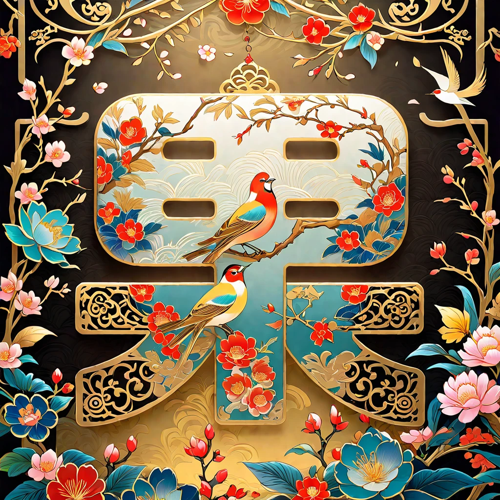 National Trend, Birds and flowers, wrap, Ultra HD, Filigree, Chinese elements, illustration