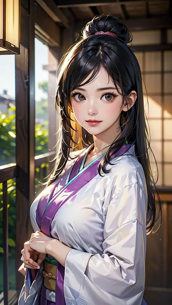 (Realistic)、(Realistic:1.2)、(High resolution)、Very detailed、Very beautiful face and eyes、1 girl、Delicate body、(Highest quality、Attention to detail、Rich skin detail)、(Highest quality、8k、Oil paint:1.2)、Very detailed、(Realistic、Realistic:1.37)、Bright colors、Full Body Shot,black_hair, Beautiful 8k eyes,Looking_in_audience,One person in,Are standing,((Very beautiful woman, Fuller lips, Japanese pintern kimono))、((Gorgeous and colorful Japanese kimono)))、(((blackhair)))、(((blunt bungs,long straight hair)))、((( In an old Japanese house (short focus :1.4),)))、(masterpiece, Highest quality, Highest quality, Official Art, beautifully、beautiful:1.2),(Fractal Art:1.3),Sengoku period、By Greg Rutkowski:Alphonse Mucha Ropp,short ,uchikake,nishijin ori,(realistic Light and shadow), (real and delicate background),(Calm colors, Dim color, soothing tones:1.3), Low saturation, (Ultra-detailed:1.2), (Noir:0.4),Draw,Blurred_Light_background, (Bright colors:1.2), cinematic Lighting, ambient Lighting,Single Shot,Shallow focus,pink lip,Blurred Light background,Eros,Big Breasts