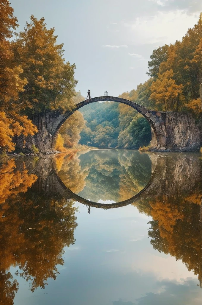 Araf Bridge over the river,There was a man standing on it, Portal to another world, Stunning photography, A world that can only be seen through a portal, stunning nature in background, Stone Bridge, incredible reflection, beautiful reflexions, Perfect photo, forest portal, The best photography in the world, Fairyland Bridge, Very beautiful photos, 作地 Hermann Rüdisühli