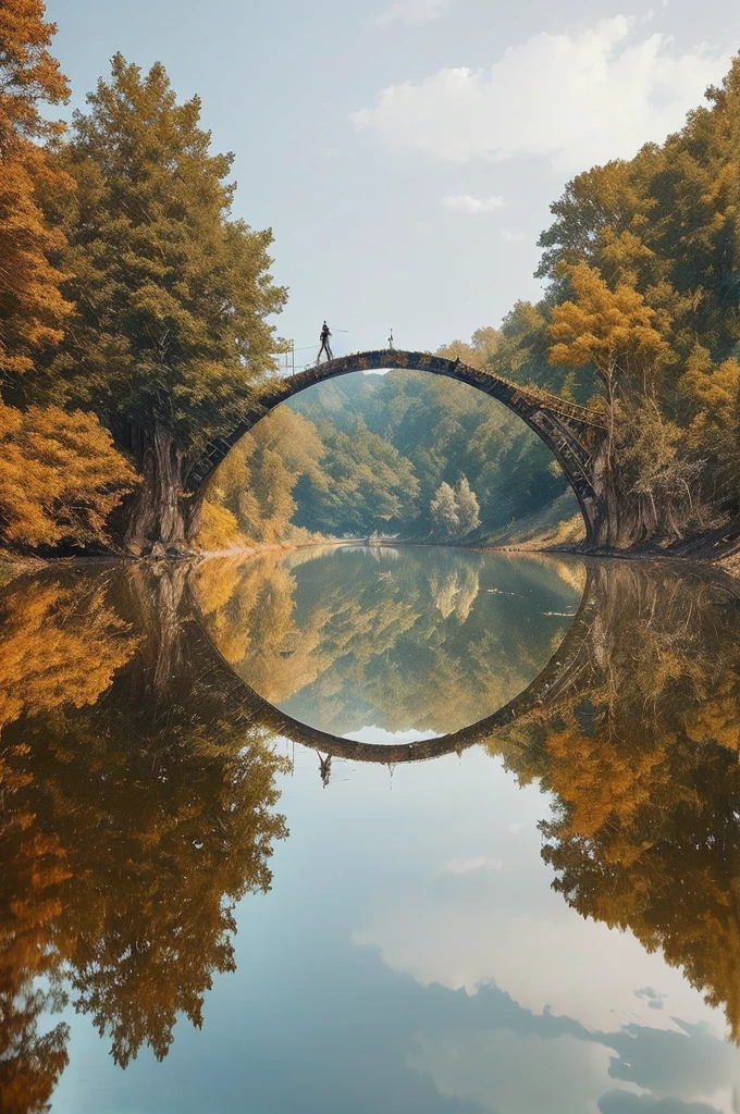 Araf Bridge over the river,There was a man standing on it, Portal to another world, Stunning photography, A world that can only be seen through a portal, stunning nature in background, Stone Bridge, incredible reflection, beautiful reflexions, Perfect photo, forest portal, The best photography in the world, Fairyland Bridge, Very beautiful photos, 作地 Hermann Rüdisühli