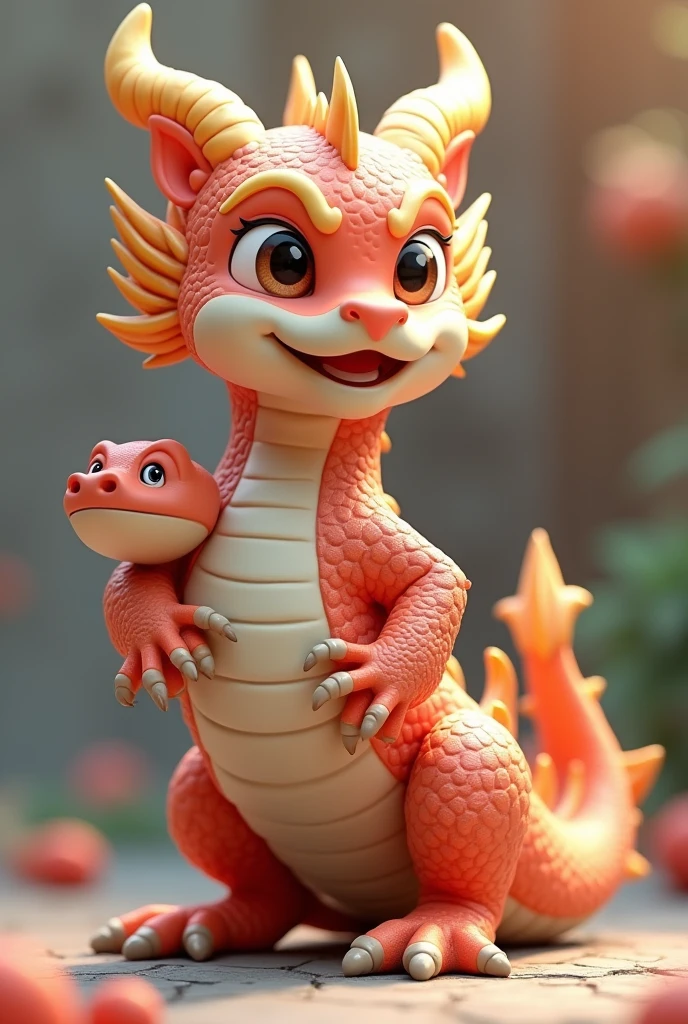 there is a dragon statue standing on 2 legs with a girl next to it, cute 3 d rendering, cute detailed digital art, lovely digital painting, with a cute toad, stylish realistic 3 d anime, krenz cushart and wenjun lin, 3 d 8k character rendering art, stylized anime, anime fantasy artwork 2. 5 d cgi