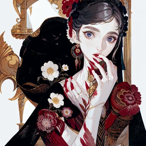 masterpiece, highest quality, one girl,blood,flower,skeleton,dark,gothic