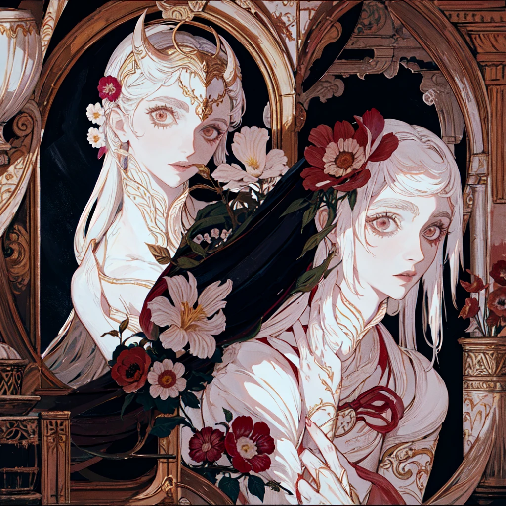 masterpiece, Highest quality, One girl,Blood,flower,Skeleton,dark,Gothic