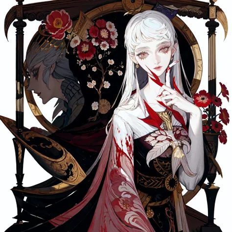 masterpiece, highest quality, one girl,blood,flower,skeleton,dark,gothic