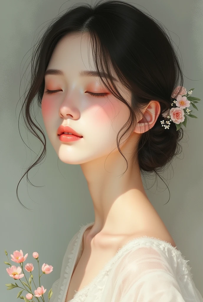 The expression of a Japanese woman feeling caressed