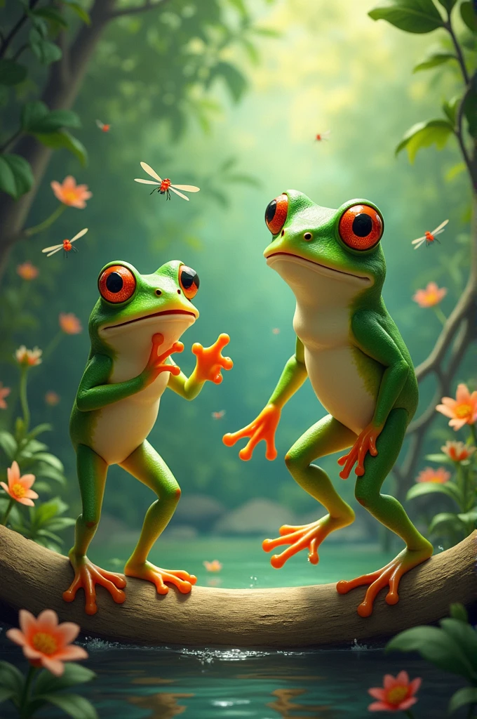 Two frogs went to eat flies together.