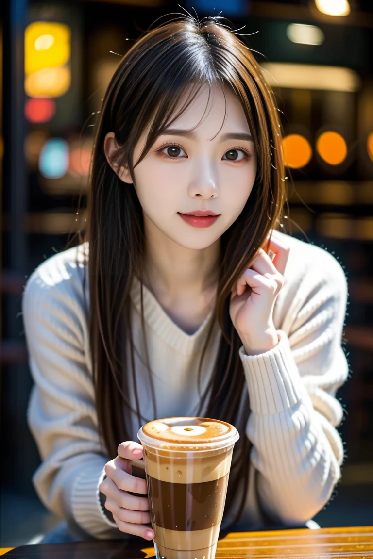 korean young lady drinking coffee in dessert