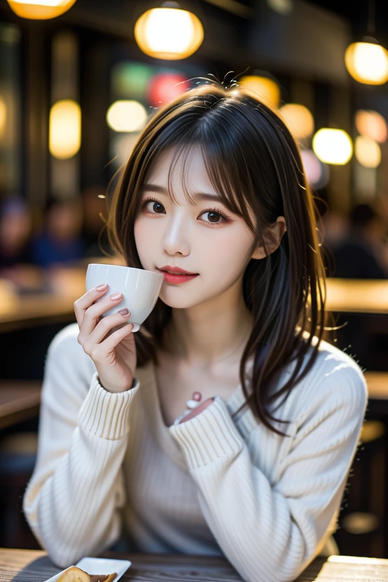 korean young lady drinking coffee in dessert