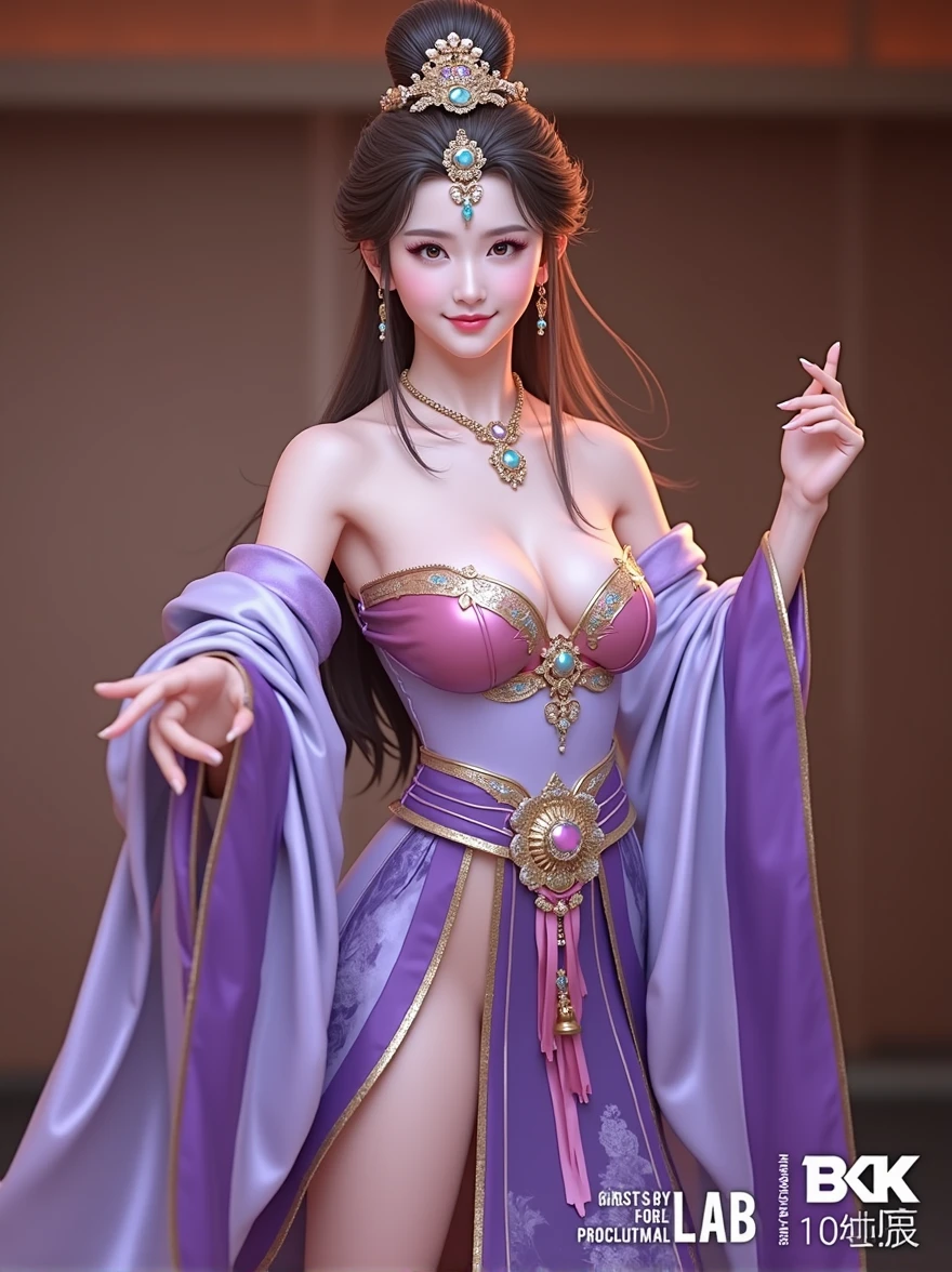 unreal engine:1.4,UHD,Best quality:1.4, photorealistic:1.4, skin texture:1.4, masterpiece:1.8, Miraculous:A woman wears sexy transparent platinum low-cut lace sexy topless armor,huge breast, big butt, sexy body,Close-up of holding a lotus flower in his hand, Head ornament, Violet necklace, Emerald belt , Toned abs, a beautiful fantasy empress, ((a beautiful fantasy empress)), Beautiful celestial image, Beautiful character painting, full-body xianxia, Portrait Chevaliers du Zodiaque Fille, by Yang J, G Liulian art style, Fantasy art style, foreshortening