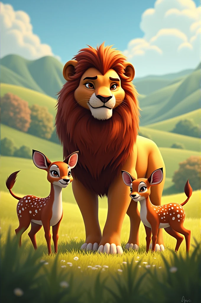 Lion and family of deer