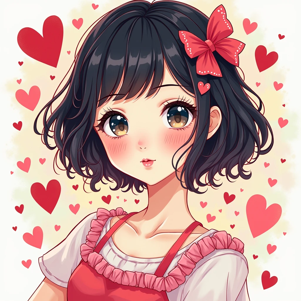 Momoko Sakura colorful style, Simple Line Initialism，Abstract art，(((The most beautiful girl of all time))), Sweet face. (((Lips in love))), colorful hearts, stylish design, 夏のオシャレなTシャツ, 黒い瞳,