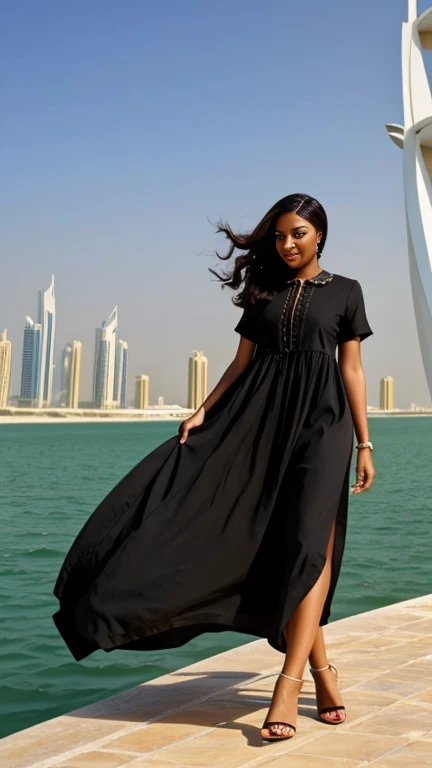 pretty black woman, with head sailing, clothes in dress Dubai